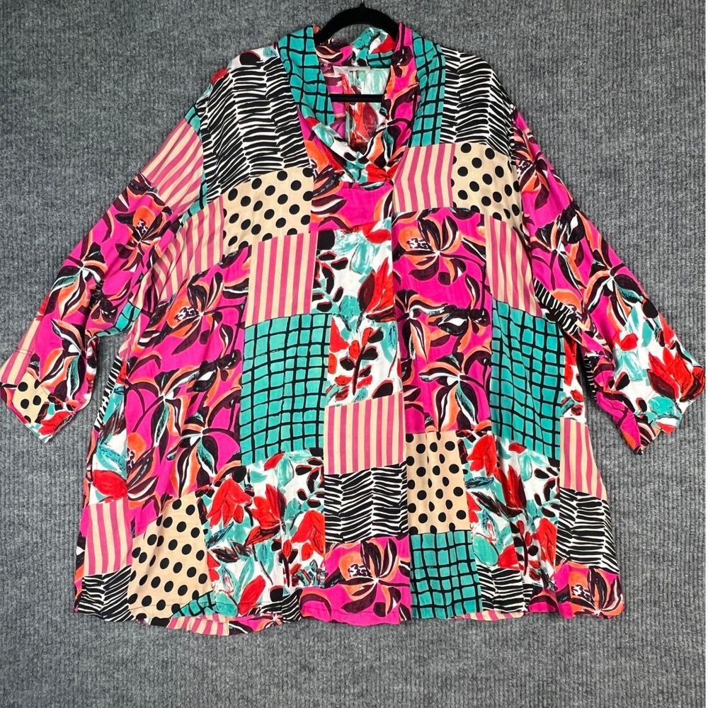 Noen Lagenlook Tunic Top Plus 26 XXL Patchwork Abstract Pockets Artsy Boho